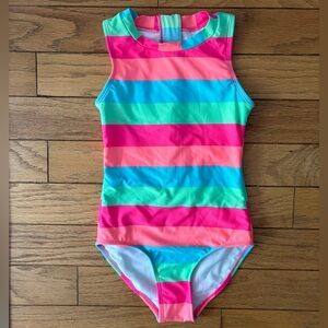 NEW! NWOT Art Class Girls' Neon Stripe One-Piece Swimsuit - Size S (6/7)